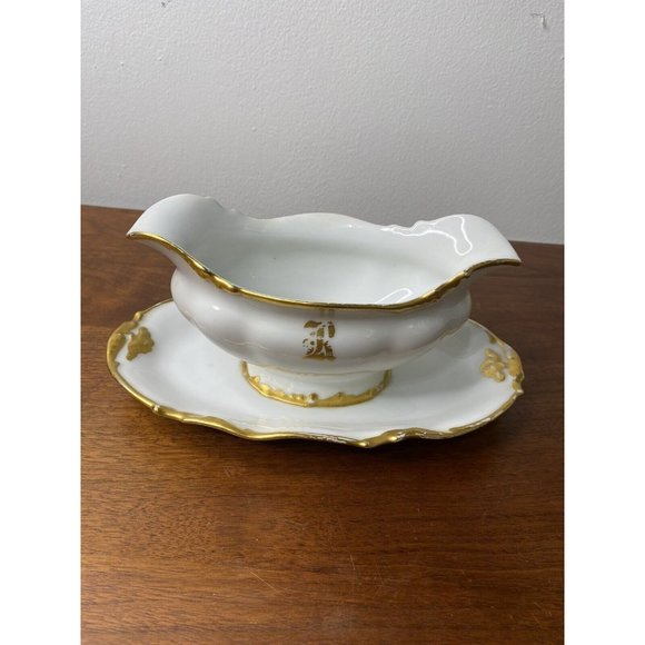 limoges france Other - Limoges France Gravy Boat Dish Serving Bowl White Gold Scalloped Porcelain